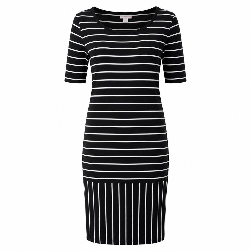 NWT LuLaRoe Julia Pencil Dress Large Raglan Sleeve Black/White Strip Teacher